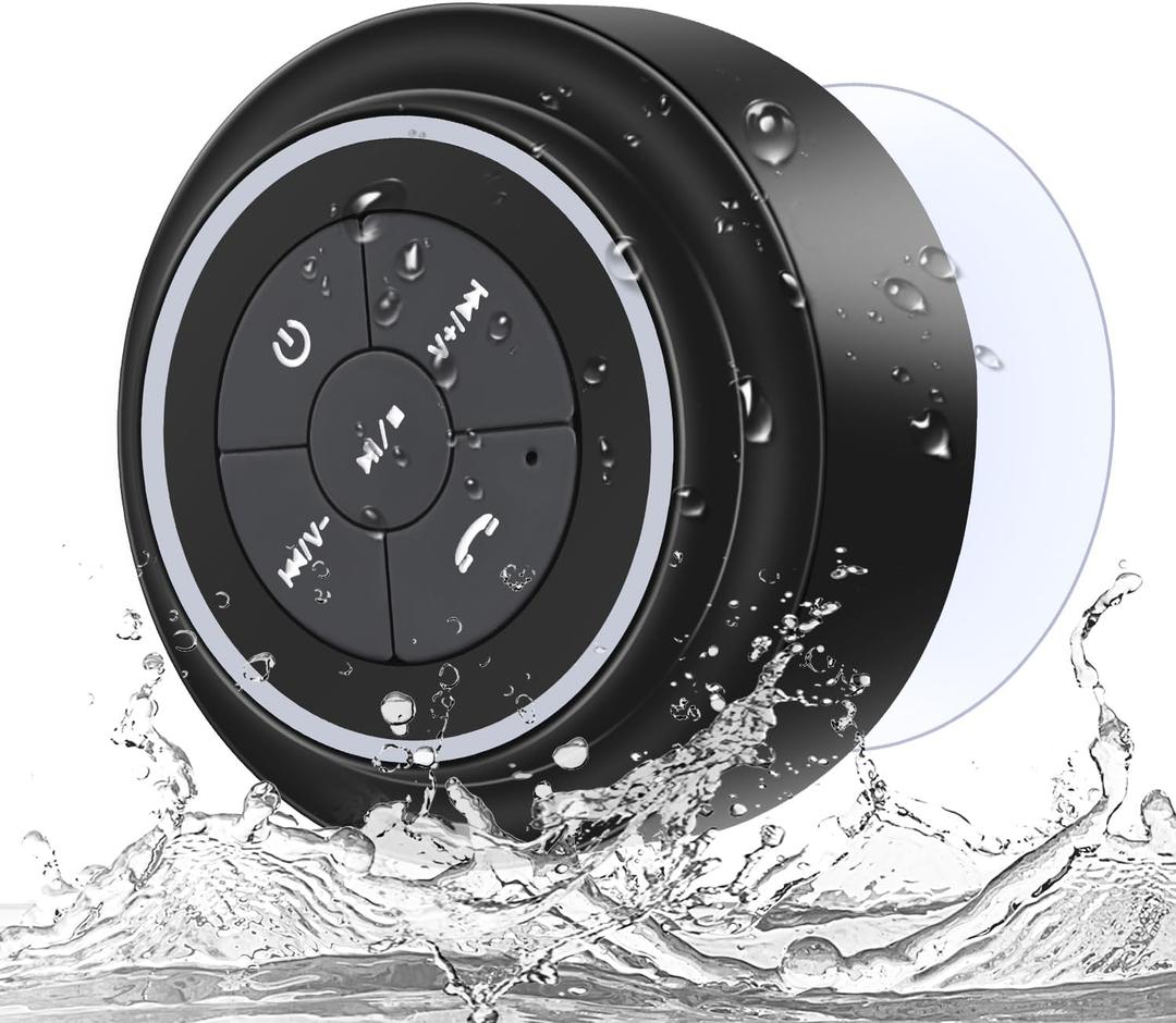 Shower Speaker Bluetooth Waterproof, Portable Wireless Waterproof Speaker for Pool, Floating IP67 Bathroom Speakers with Suction Cup for Camping Beach Party, Electronic Gifts, Hands-Free (Jet Black)