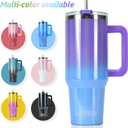 40 oz Shiny Tumbler with Handle and Straw,Stainless Steel Tumbler with Lid and Straw,Insulated Travel Mug(Cold for 34 Hours),Water Bottle for Iced Tea,Coffee (Purple)
