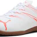 PUMA Unisex-Child Attacanto Indoor Training Soccer Shoes Sneaker (2.5 Big Kid, Puma White-glowing Red)