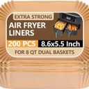 UBeesize Air Fryer Paper Liners Disposable For Ninja, 200 PCS Non Stick Parchment Paper For Ninja DZ201/DZ401 Dual, Oil Proof, Water Proof Food Grade Air Fryer Accessoriess(Rectangle - 8.6"X5.5")