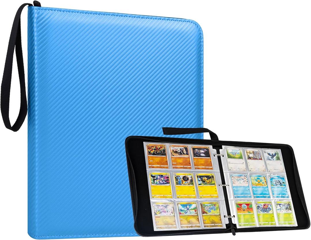 Trading Card Binder 9 Pocket  900 Cards Zipper PU Card Album with Sleeves, Hard Cover Card Holder Organizer for Pokmon, MTG, Sports Cards (Blue, 9 Pocket 900)