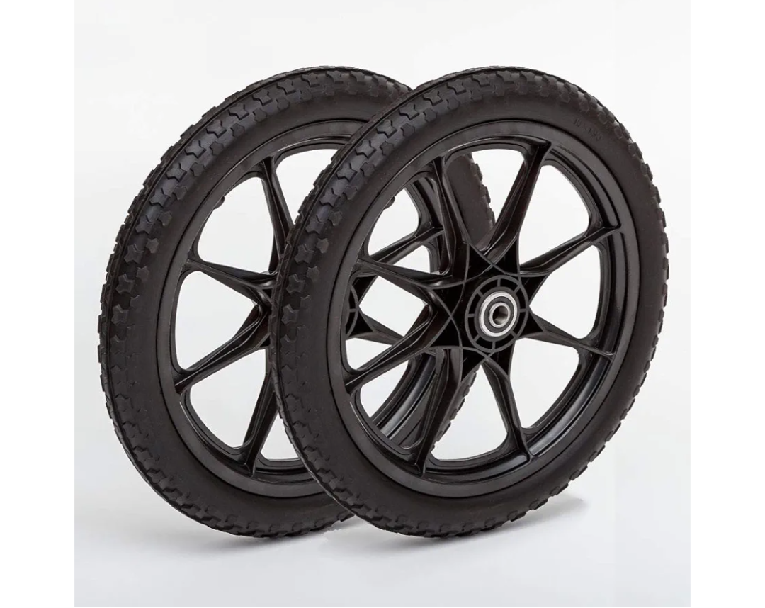 Set of 2 Flat Free Plastic Spoke Wheels | Replacement Wheel for Lawnmower, Garden Cart, Pony Wagon Replacement | 5/8" Bearing