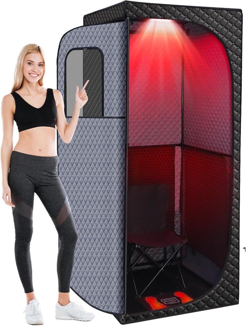 Dry Infrared Sauna, Saunas Box with Red Light Therapy for Relaxation, Detox and Muscle Relief, 9 Levels Home Saunas with Carbon Crystal Heating, Portable Sauna for Home, Bedroom, Living Room, Large