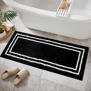 Uphome Bathroom Runner Rug, 18x47 Modern Black Long Bathroom Rug Non Slip Washable, Soft Plush Microfiber Absorbent Bath Mat Runner for Tub, Shower, Floor, Sink