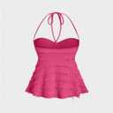 SOLY HUX Women's Peplum Halter Crop Tops Y2K Drawstring Tie Ruched Dressy Casual Spaghetti Strap Cami Top (Pink, M)