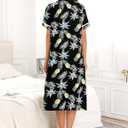 YOZLY House Dress Womens Embroidered Housecoat Short Sleeve Duster Robe with Front Pockets S-3XL (XXXL)