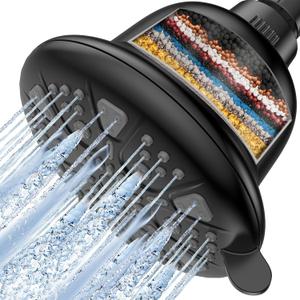 Filtered Shower Head with16 Stage Shower Filter Cartridge High Pressure 7 Spray Settings Shower Head Filter for Hard Water Removes Chlorine and Heavy Metals, Black