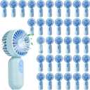 Rossesay 36 Pcs Mini Portable Fan Bulk Cute Handheld Lightweight Small Little Personal Hand Eyelash Fan 3 Speeds USB Rechargeable for Women Men Indoor Outdoor Makeup Travel (Blue)