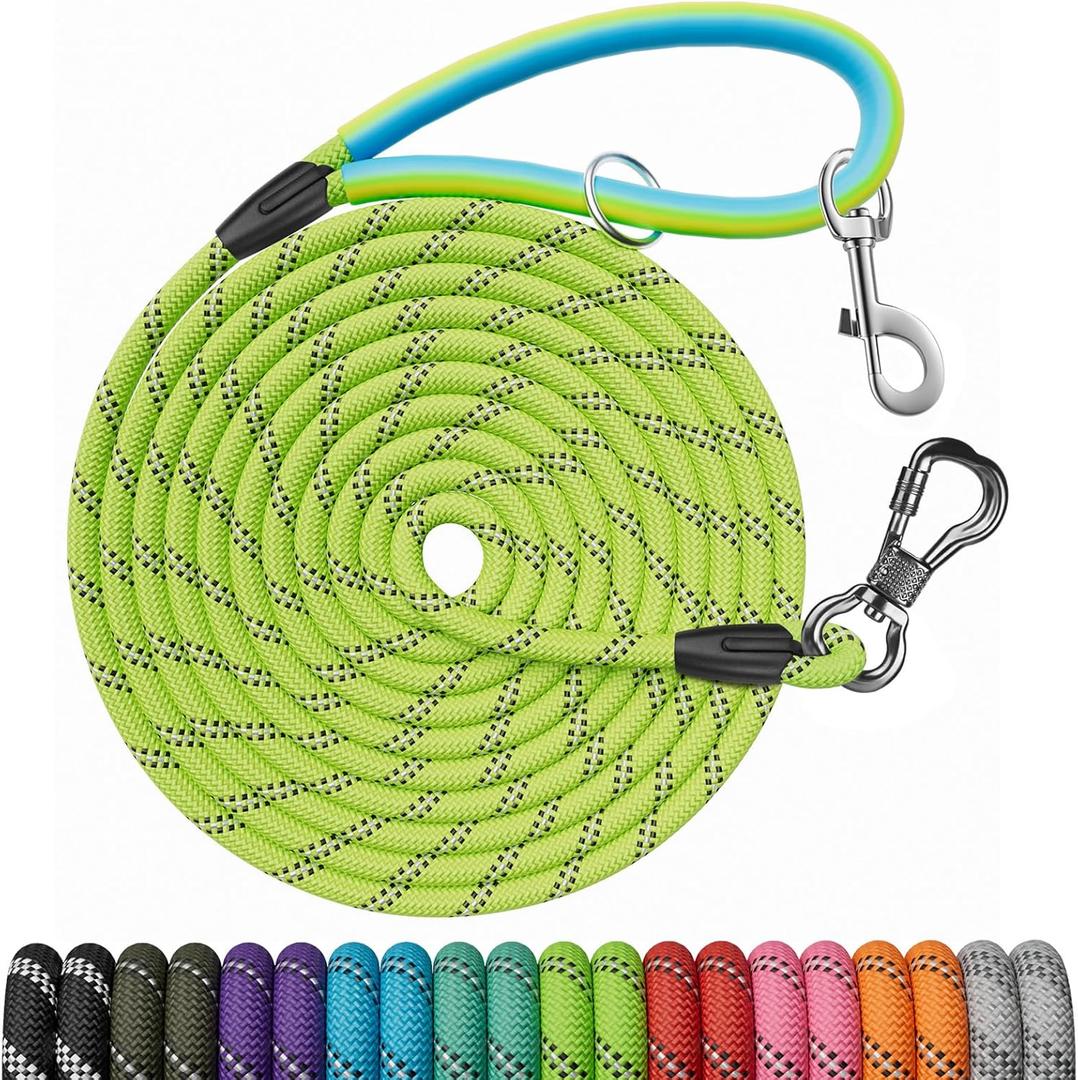 NTR 100FT Leashes for Large Breed Dogs, Long Leash with 2 Swivel Hooks and Comfortable Padded Handle, Puppy Leash Lead for Walking, Hunting, Camping, Backyard for Small Medium and Large Dogs (Green)