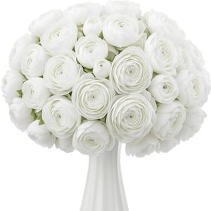Giegxin 48 Pcs Ranunculus Artificial Flower,Real to Lifelike Peonies Artificial Flower Silk Faux DIY Bouquet for Wedding Bridal Shower Valentine Centerpieces Arrangements Home Decorations(White)