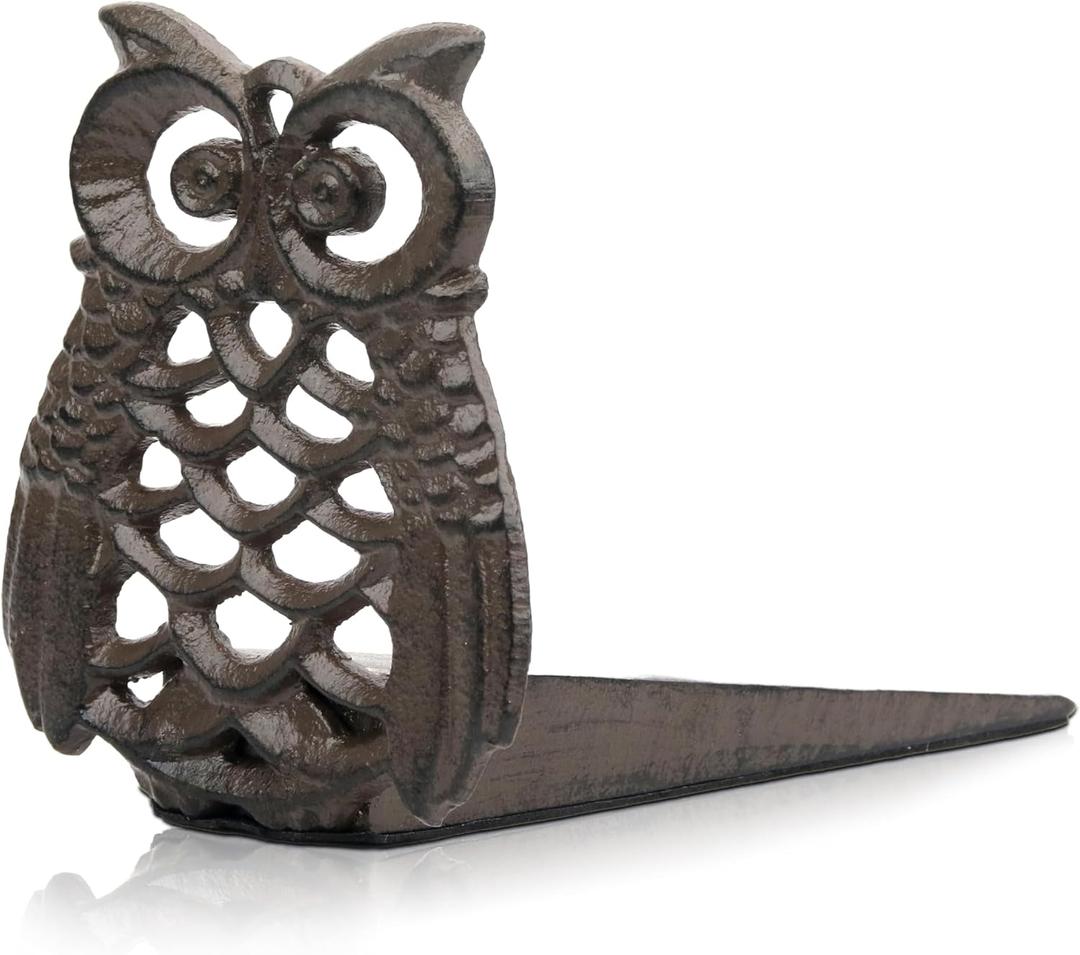 Linton-Cute Owl Iron Door Stop - Heavy Duty Door Stop, Fun Door Stoppers & Functional with Anti-Slip Base - Ideal for Home & Office (Wall Protector Provided)