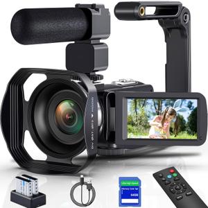 Video Camera 8K 64MP Camcorder 18X Digital Zoom YouTube Vlogging Camera Webcam IR Night Vision WiFi 3.0Touch Screen Camcorders with 32G SD Card, Remote Control and 3 Batteries (BLACK)