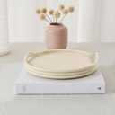 Large Resin Round Decorative Tray, RopeStyle Sandstone Texture, 11.4 Beverage & Serving Tray for Coffee Table Decor (Beige)