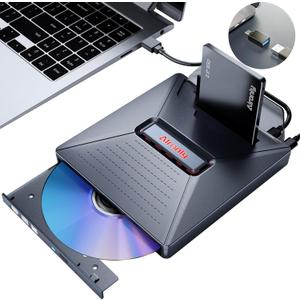 External CD/DVD Drive for Laptop/PC, USB 3.0 Type-C USB Portable Player for Computer CD DVD +/-RW Disk Drive CD Burner Writer Reader Compatible with Desktop Windows Apple Linux (F05)