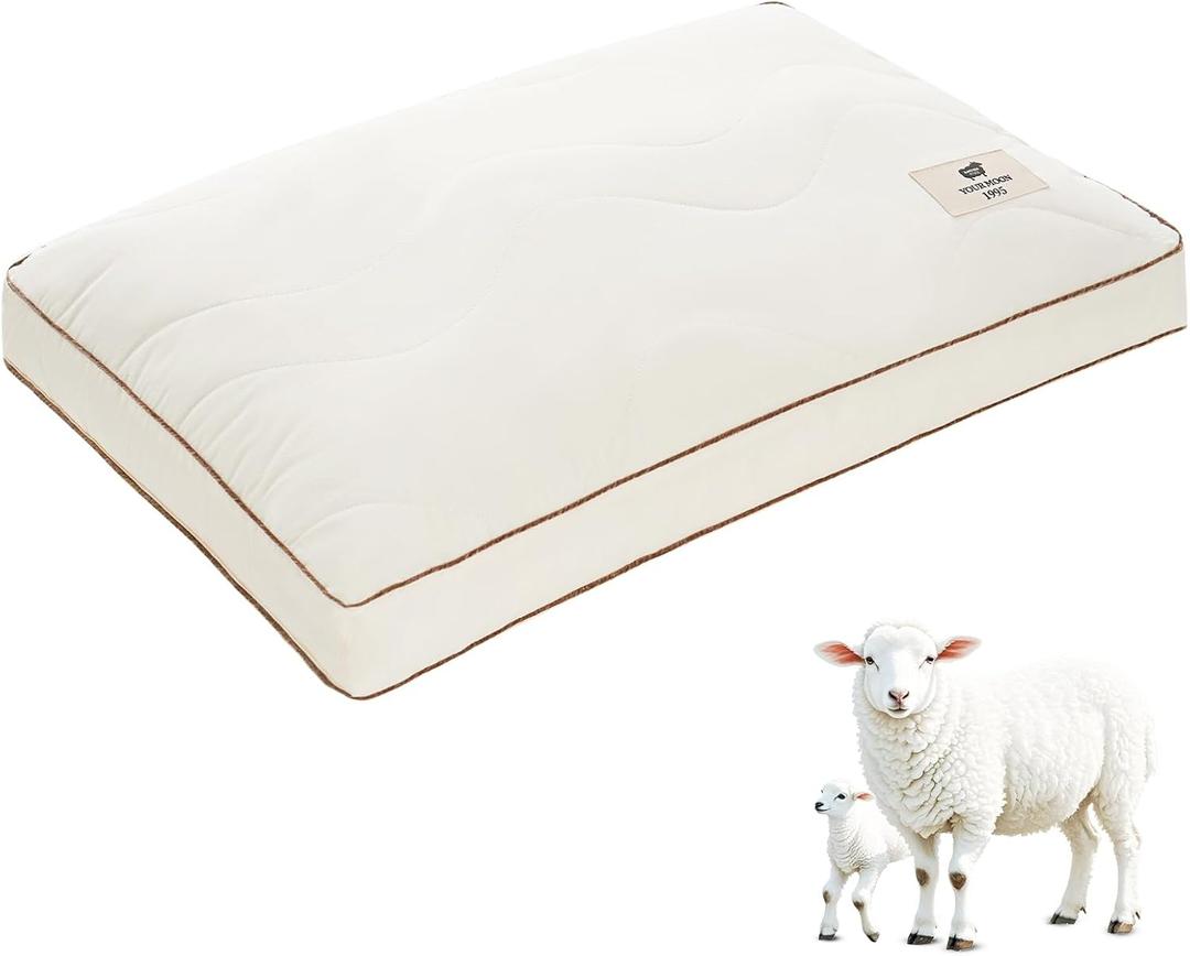YOUR MOON Soft Wool Pillow Standard Size, Support Soft Bed Pillows for Sleeping, Premium Australian Wool Filling with 100% Cotton Cover, Down Alternative Pillows (Off White)