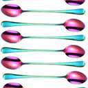 Hoshen 7.6 Inch Stainless Steel Ice Spoon, Mixing Spoon, Long-Handled Dessert Coffee Spoon, Ice Cream Spoon, Cocktail Mixing SpoonPack of 8Colorful