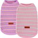2Pack Dog Shirt Cotton Striped T-Shirts Stretchy Comfortable Pet Vest for Puppy and Cat Super Soft Dog Shirts Vest Sleeveless Breathable Basic Clothes for  Boy Girl Dogs (XL(Back: 17.7", Chest: 22.8", 19.8-29.8lbs), Purple Pink + Pink Blue)