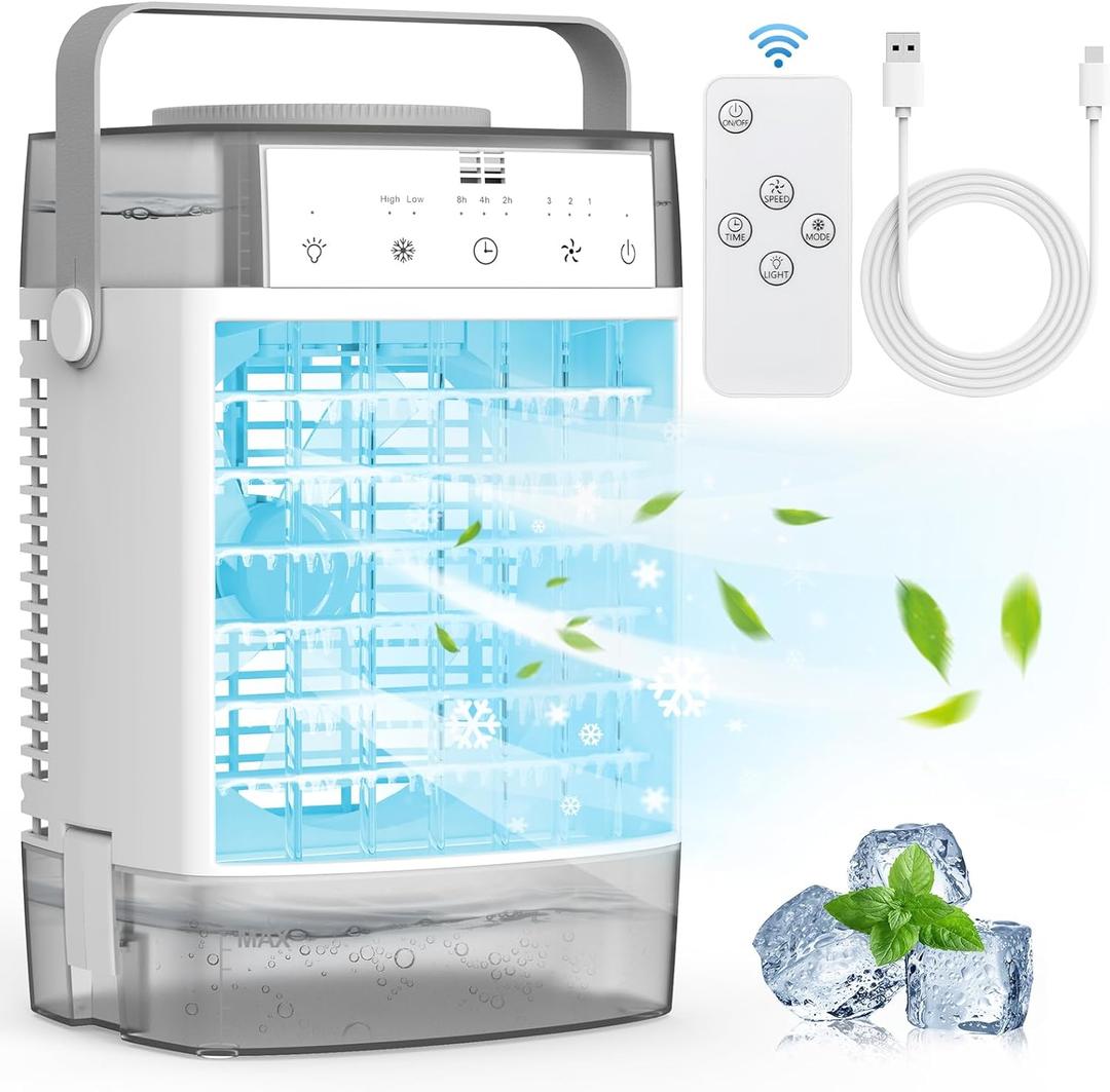 Portable Air Conditioners, 1000ml Portable Air Conditioner, 1600ml Computer SP120 RGB Fans Blue, Powerful 3 Speeds 7 Colors LED Portable Personal for Room Bedroom