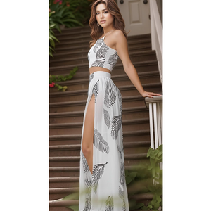 2 Piece Sets for Women Summer Sexy Double High Split Maxi Dresses Skirt Set Beach Swimwear Cover Ups Vacation Outfits size M