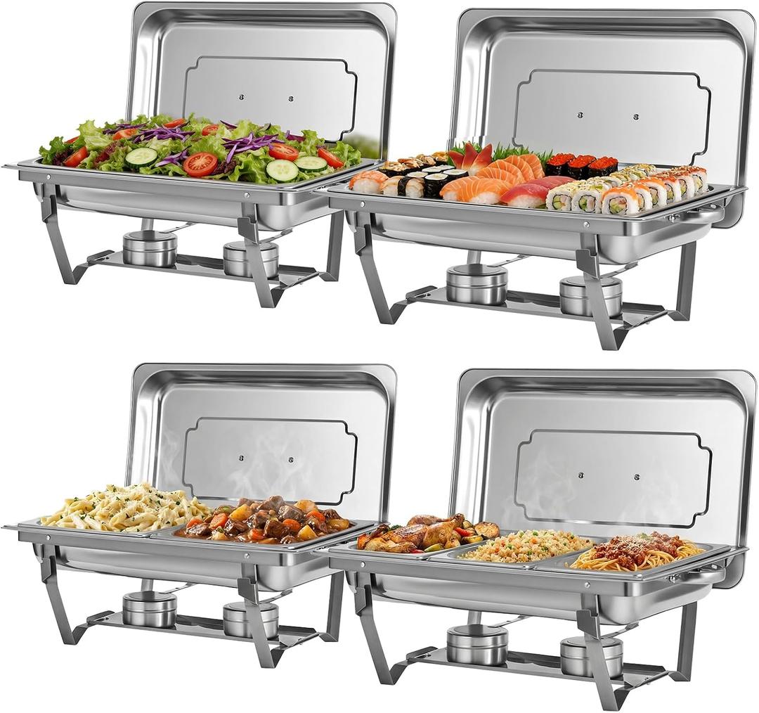 Chafing Dishes for Buffet Party 9QT 4 PCS 7 Pans Multi-Size Catering Chafer
Chafing Dishes with Lids Fuel Holders,Food Warmers 2 x Full Size,2 x Half Size,3 x 1/3 Size for Parties, Events & Weddings