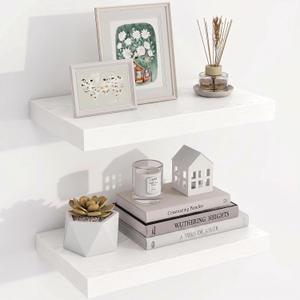 16in Floating Shelves, 9.25" Deep x 1.5" Thick Floating Shelves for Wall, Wooden Shelves for Bathroom, Bedroom, Living Room, 2 Packs, White