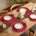 FunWheat Round Braided Placemats Set of 6 Place mats for Dining Tables Woven Heat Resistant Table Mats 15 inch (Wine)