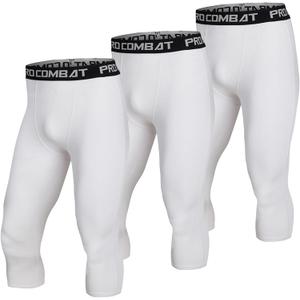 SS COLOR FISH 3 Pack Men 3/4 Compression Pants Athletic Baselayer Workout Sports Running Legging Tights for Men