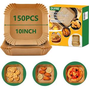 150Pcs Air Fryer Paper Liners 10 INCH [ Fit 7-12 QT] Parchment Paper,Disposable Square Paper for Air Fryer Non-stick Oil-proof for Baking,Roasting, Microwave, fathers day for dad