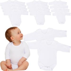 Skyebed 11 Pcs Long Sleeve Baby Bodysuit White Shirt Cotton Blank baby Romper for Baby Boys Girls (0-3 months)