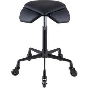 Saddle Stool Chair with Ultra-Quiet Wheels, Rolling Salon Stool with Adjustable Height, 360 Degree Swivel Ergonomic Chair for Hair Stylist, Clinic, Massage, Office, Home (Black), Standard