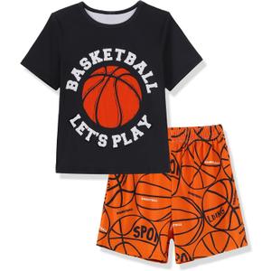 Mikrdoo Boys Pajamas 2 Piece Soft Short Sleeve Summer Pj Set Stretchy Short Sleepwear for Big Kids Size 6-16 Years (Black)