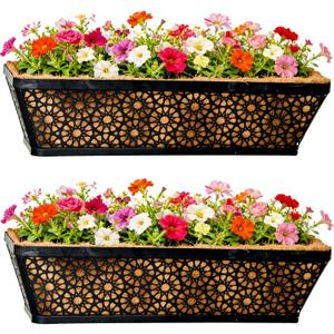 2 Pack 24 Inch Black Metal Manger Coconut Palm Flower Pots Wall Mounted Home Flower Pot Hanging Basket Flower Pot Hanging Basket for Gardening, Balcony, Garden and Patio