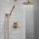 Delta Modern 14 Series Round Rain Shower System Faucet Set, Rainfall Brushed Gold Shower Head and Handle Set, Valve Trim Kit, 10 Inch, Champagne Bronze 342702-CZ
