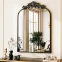 GLSLAND Vintage Mirror 36"x 24" Arched Wall Mirrors Gold Carved Arched Mirror with Metal Frame Baroque Wall-Mounted Mirror for Bathroom/Living Room/Entryway,Black
