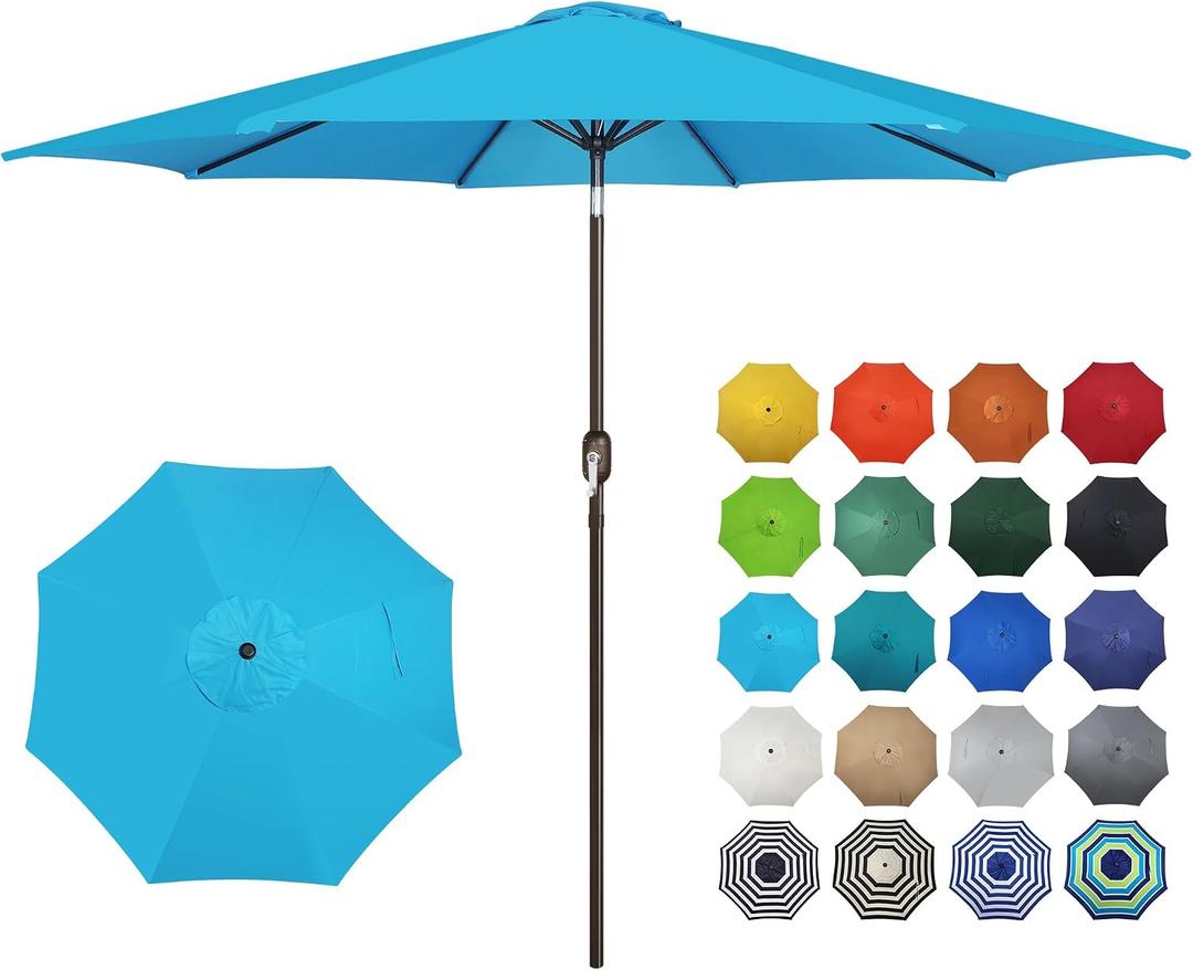Blissun 10FT Outdoor Patio Umbrella, Outdoor Table Umbrella, Yard Umbrella, Market Umbrella with 8 Sturdy Ribs, Push Button Tilt and Crank