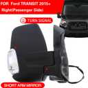 Marretoo Passenger Right Side Door Mirror replacement for 2015-2025 Ford Transit 150 250 350 350 HD Cargo Van 6 pins Power Glass,Heated,Signal Light Short Arm Textured Black FO1321552