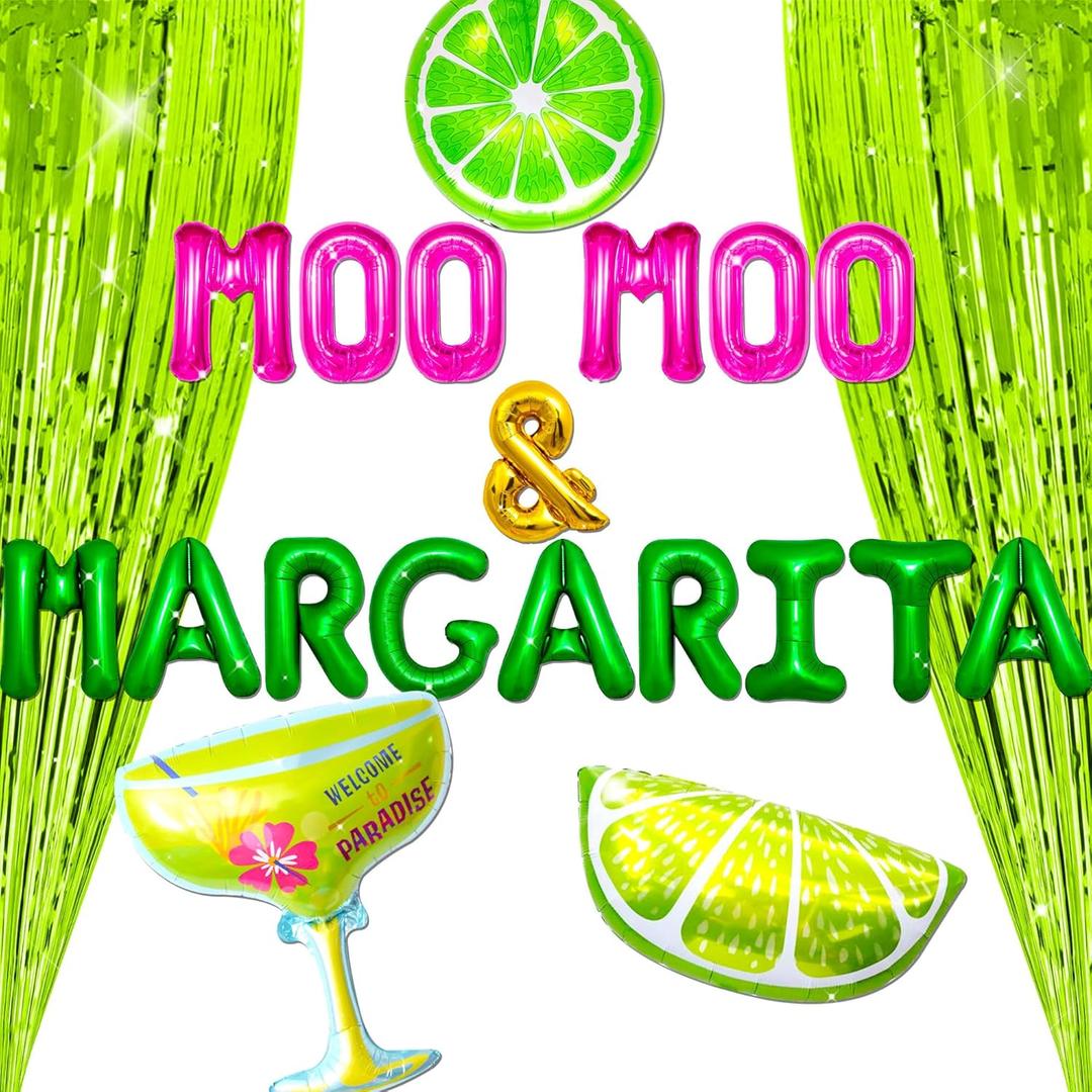 Moo Moo and Margarita Balloon Banner Margarita Birthday Party Fiesta Party Decorations Margs and Matrimony Theme Party Decorations