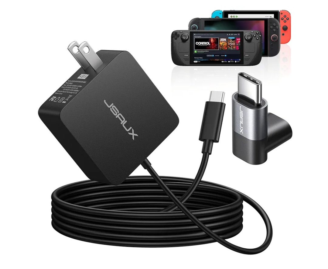 JSAUX 45W USB C Charger for Steam Deck/OLED, 5FT Cable Type C PD 3.0 45 Watt Fast Charging Compatible with Steam Deck, Switch/OLED, MacBook, Samsung S25 S24 S23 S22, iPhone 16/15, iPad, Pixel