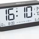 Digital Alarm Clock Battery Powered with Date | Indoor Temperature | Humidity | LCD Display | Dual Alarms | Snooze and Backlight Desk Small Clock (Black)