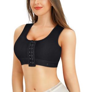 BRABIC Women Front Closure Post Surgery Compression Everyday Bras for Mastectomy Support with Adjustable Straps Wirefree (Medium, Black)