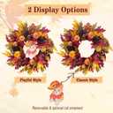 24" Fall Wreath with Pumpkins, Maple Leaves & Timer LED Lights  Autumn Front Door Wreath with Removable Cat Decor, Thanksgiving Harvest Decor for Indoor Outdoor
