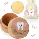 3 Pcs Tooth Fairy Gifts for Girls and Boys Tooth Fairy Box Coin Unicorn Bag with Gold Foil Reward Coins Wood Baby Keepsake Box for Lost Teeth Kids Birthday Gift