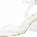 Clear Heels for Women Chunky Heel Sexy Open Square Toe Clear Ankle Strap Block Low Heeled Sandals, Size 7