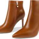 Women's Ankle Boots Middle Heel Pointed Toe Stiletto Boots, Brown, Size 6