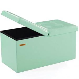HAUSFRAU Ottoman with Storage Bench Folding Foot Rest Stool Teal