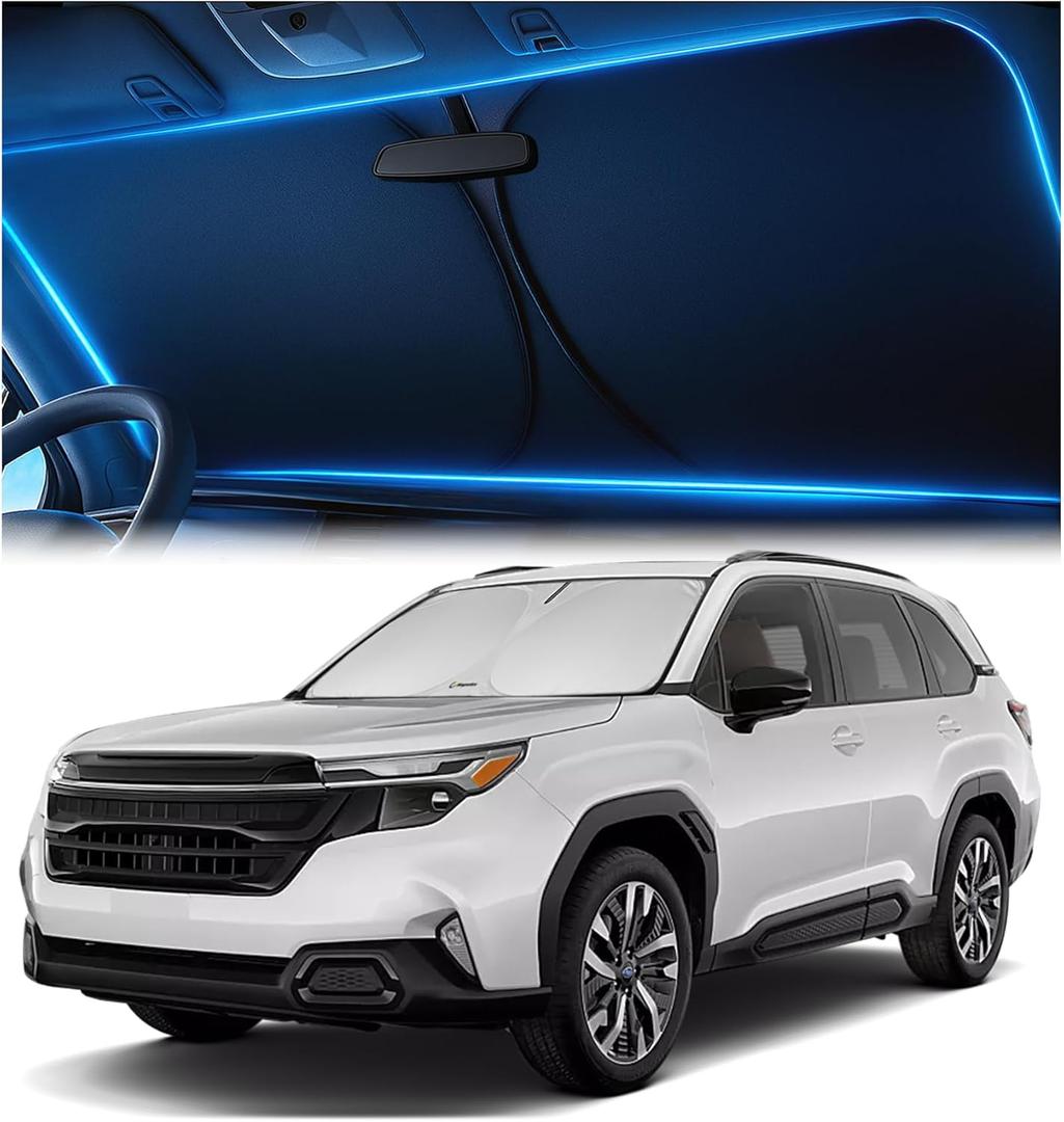 Windshield Sunshade for Subaru Forester 2019-2023, 2024, 2025, 2026 - Innovative No-Light-Pass Technology, Mirror Cut-Out, Blocks 99% UV Rays, Fade-Resistant, Easy-Fold Forester Windshield Sun Shade