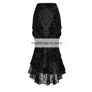 Verdusa Women's Goth Gothic Lace Fishtail Skirts Ruffle Bodycon Long Skirt Vampire Halloween Costume Small