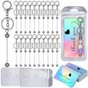 Sasylvia 60 Pcs Beadable Keychain Bars Bulk Making Kit 20 Beaded Keychain 20 Bag 20 Thank You Cards for DIY Keyrings Charms(Gun Black)
