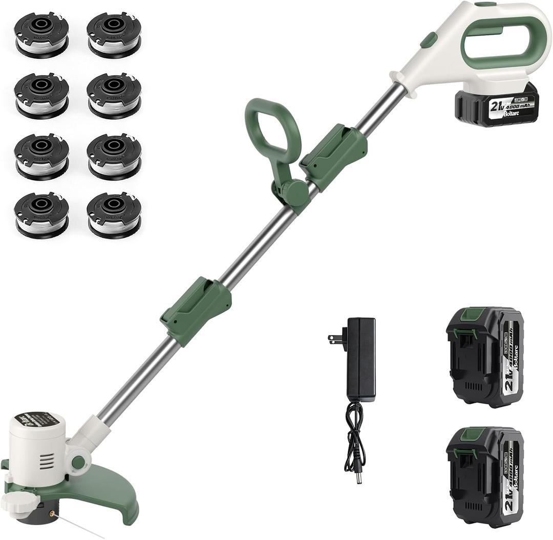 21V 3-in-1 Cordless Weed Eater-Weeding/Trimming/Lawn Mower, with 8 Replace Auto Line Feed, Electric Grass Trimmer for Garden, Lawn, 120 Mins of Non-Stop (2 * 4.0 mAh Battery & Charger Included)