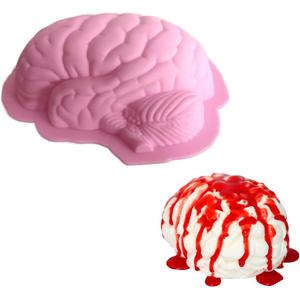 Silicone Brain Mold - 3D DIY Brain Shaped Mould for Fondant, Cake, Puddings, Chocolates, Sugar, Ice Cubes & Halloween (Pink)